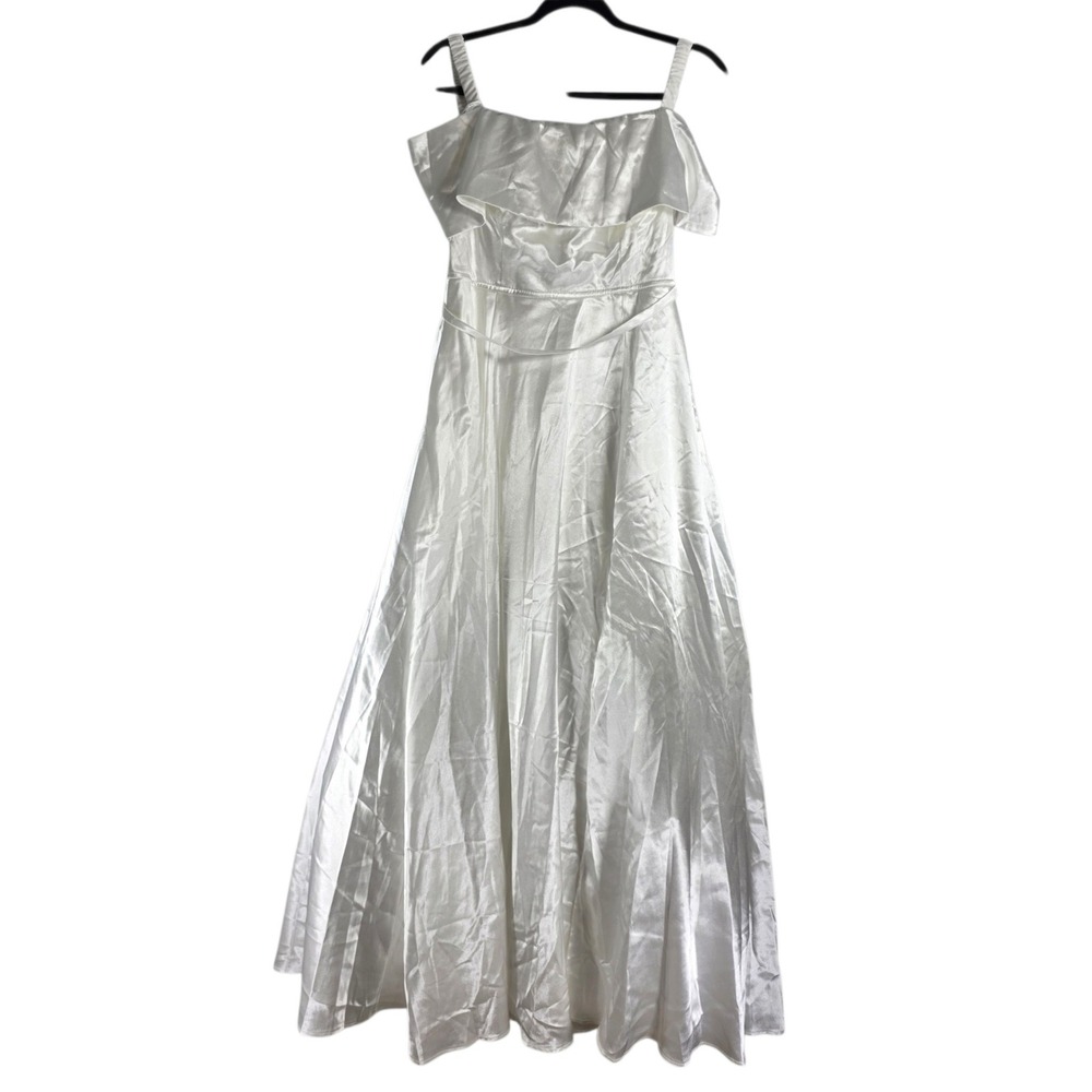 Lulus Ruffle Satin Off-The-Shoulder Maxi Dress White Large Wedding Bridal Gown
